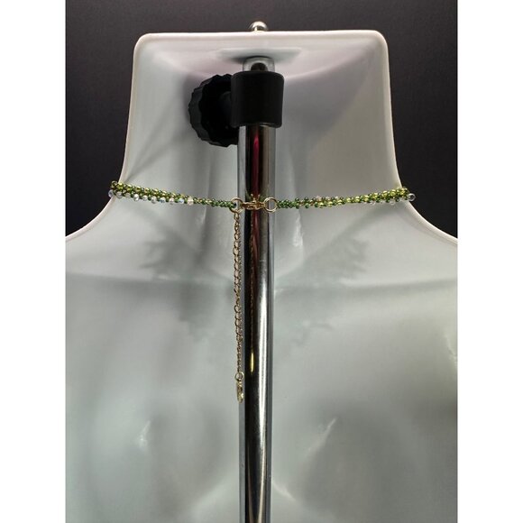 Handcrafted Beaded Waterfall Necklace 18K Gold Plated Natural Emerald Garnet - Picture 6 of 8